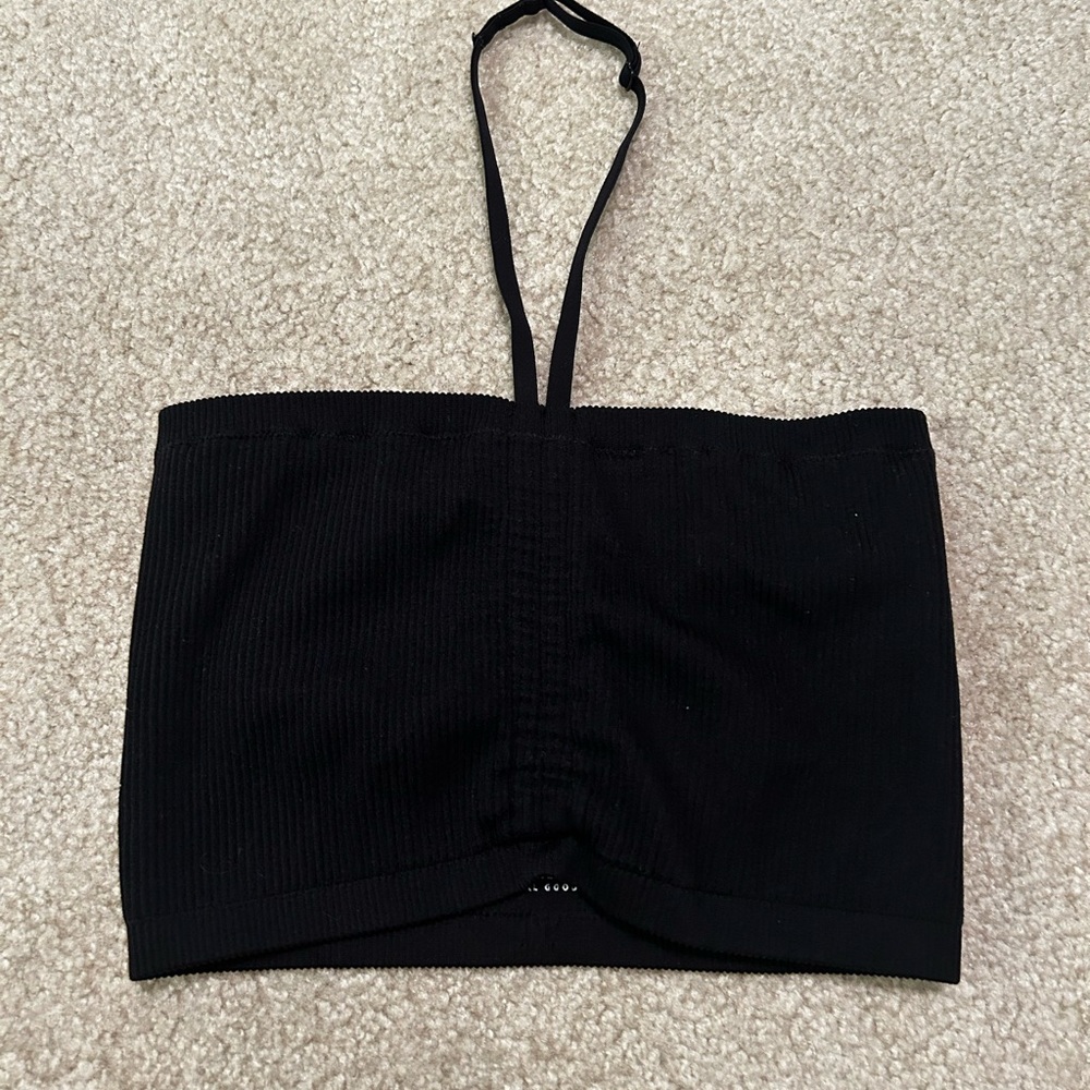Aerie Black Ribbed Halter Tube Top